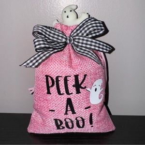 Pink Tiny Burlap Peek A Boo Ghost Sack Halloween Decor